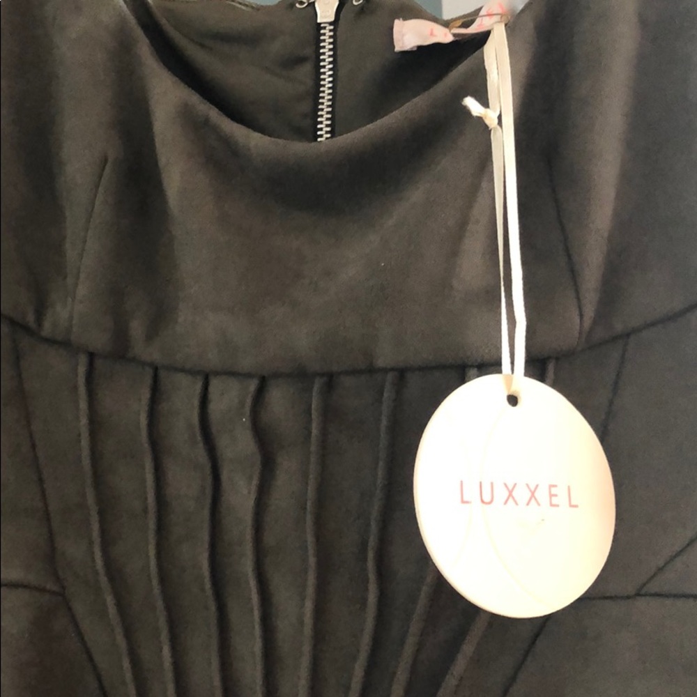 Luxxel Olive Green Suede low cut body-con dress M - Picture 6 of 8